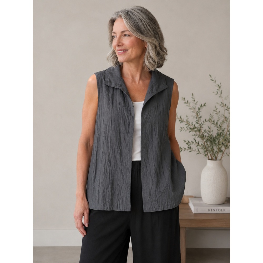 Eileen Fisher Crinkle Vest Minimalist Lagenlook Capsule Wardrobe Sm